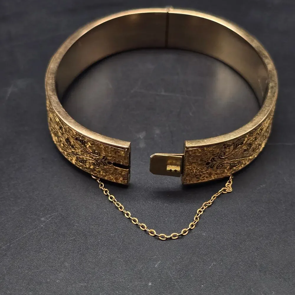 Dunn Bros 10K Gold Filled Bangle Bracelet Etched Vintage Costume Jewelry